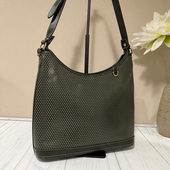 Vintage Dooney & Bourke Cabrio Green/Yellow Perforated Leather Large Hobo Bag - Picture 4 of 16